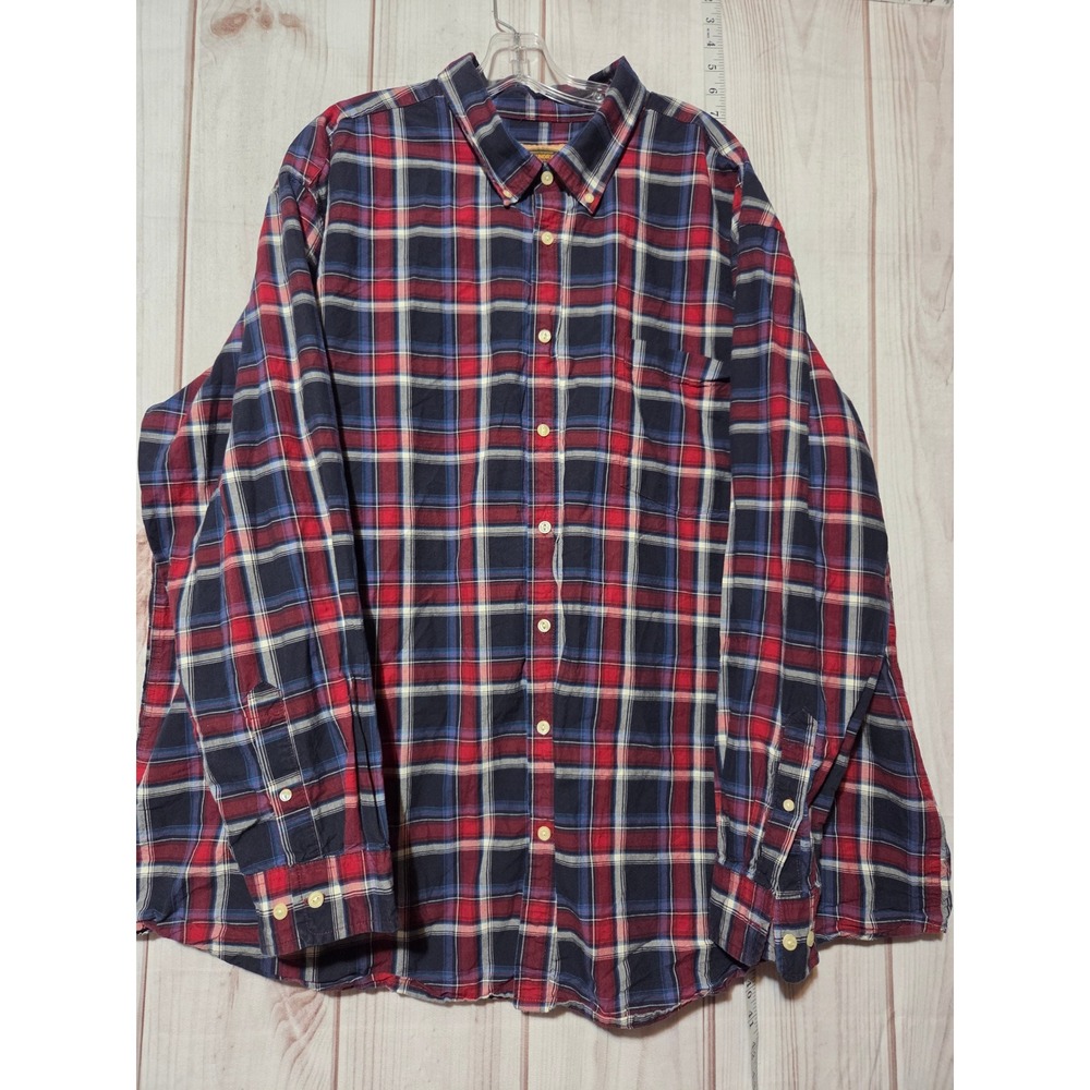The Foundry Supply Co Mens 3XL Tall Red Blue Plaid Long Sleeve Button Up Shirt